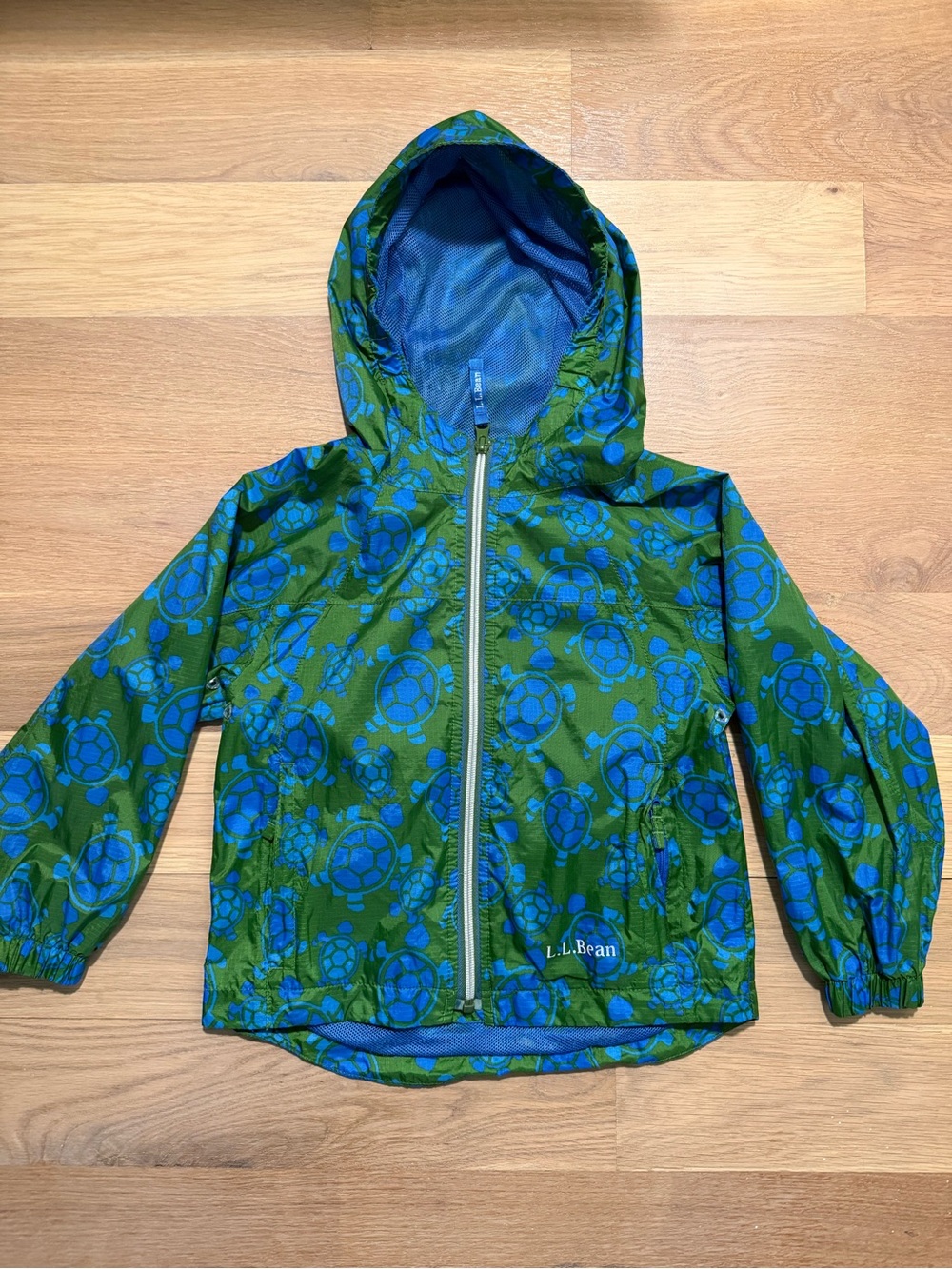 L.L. Bean Blue Lined Hooded Shell with Green Trim